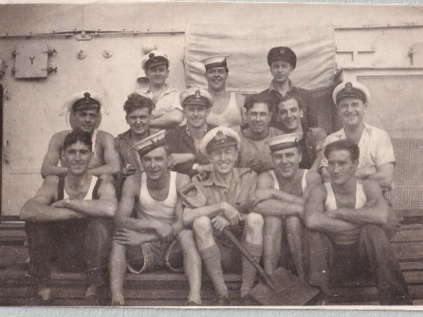 A royal naval crew gathered for a photograph. 