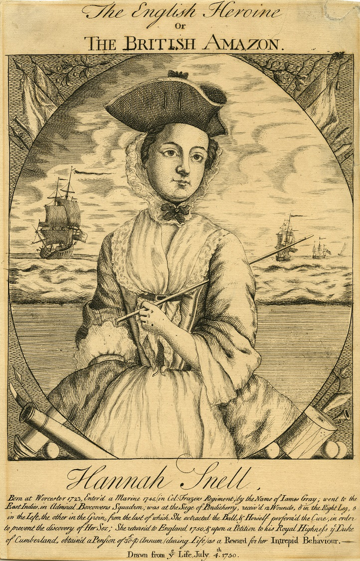 Woodcut of Hannah Snell titled "The English Heroine".