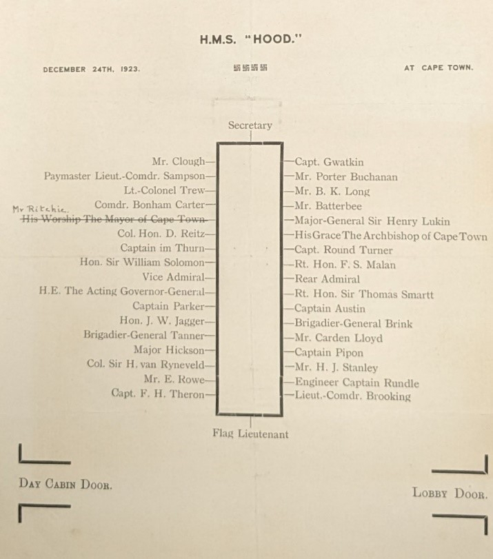 The Christmas seating arrangement for HMS Hood. 