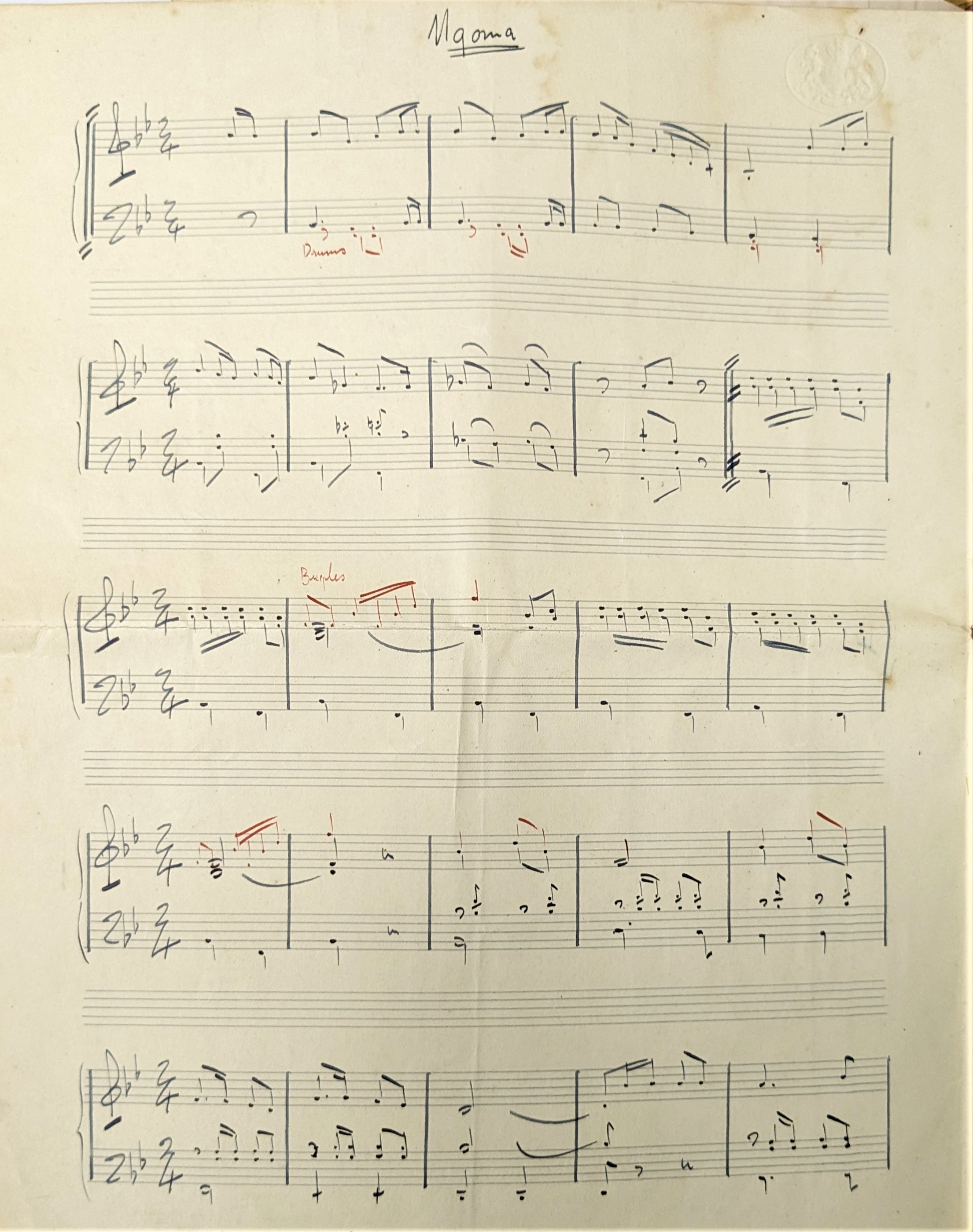 Handwritten sheet music. 
