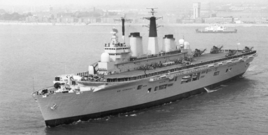 A Royal Naval ship setting sail for the Falklands. 