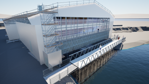 A 3D visualisation of the scaffolded stern of HMS Victory.
