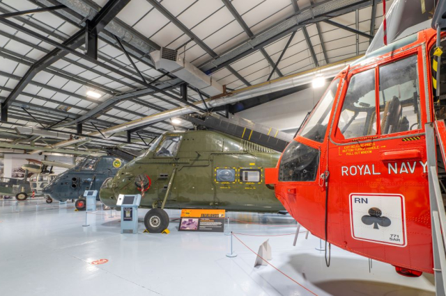 Four of the helicopters on display at the Fleet Air Arm Museum.  