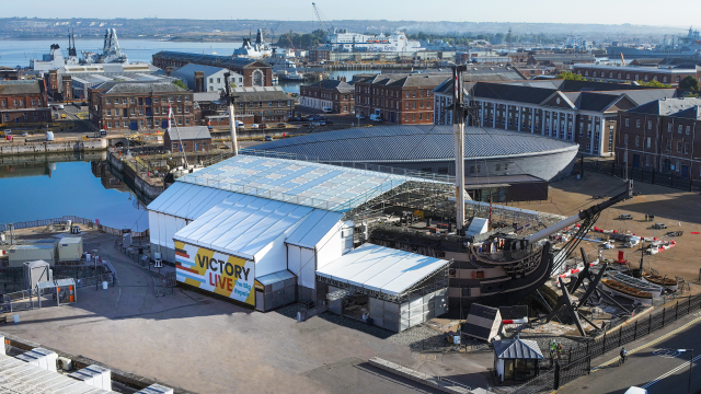 HMS Victory and Mary Rose Museum aerial shot.