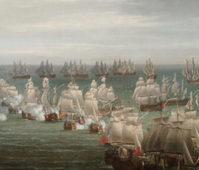 Historic Painting of ships in the sea