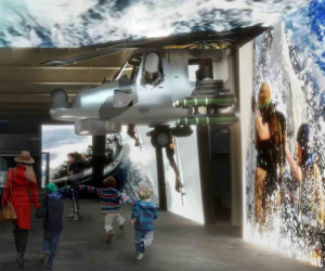 Artist rendering of ground floor of Royal Marine Museum featuring a Lynx Helicopter. 