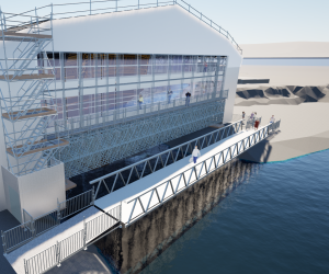 A 3D visualisation of the scaffolded stern of HMS Victory.
